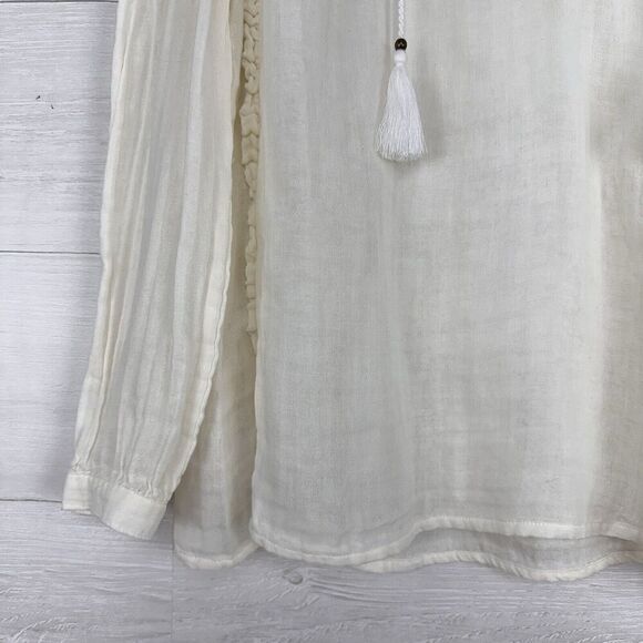 Sundays Summerton Peasant Top Blouse Size 10 Ivory Gauze Tassel V Neck Ruffle - Picture 4 of 16